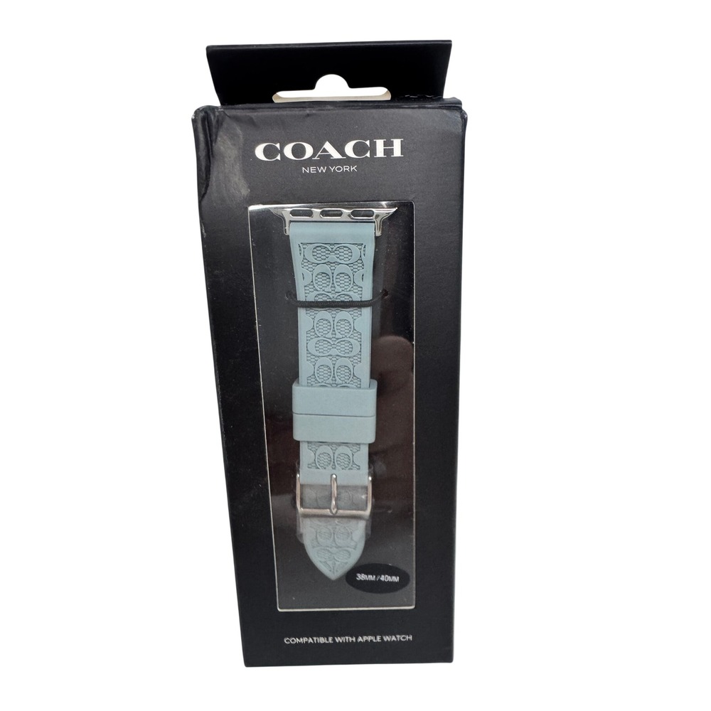 Coach Apple Watch Band 38mm 40mm Light Blue Signature C Rubber Strap Preppy NWT